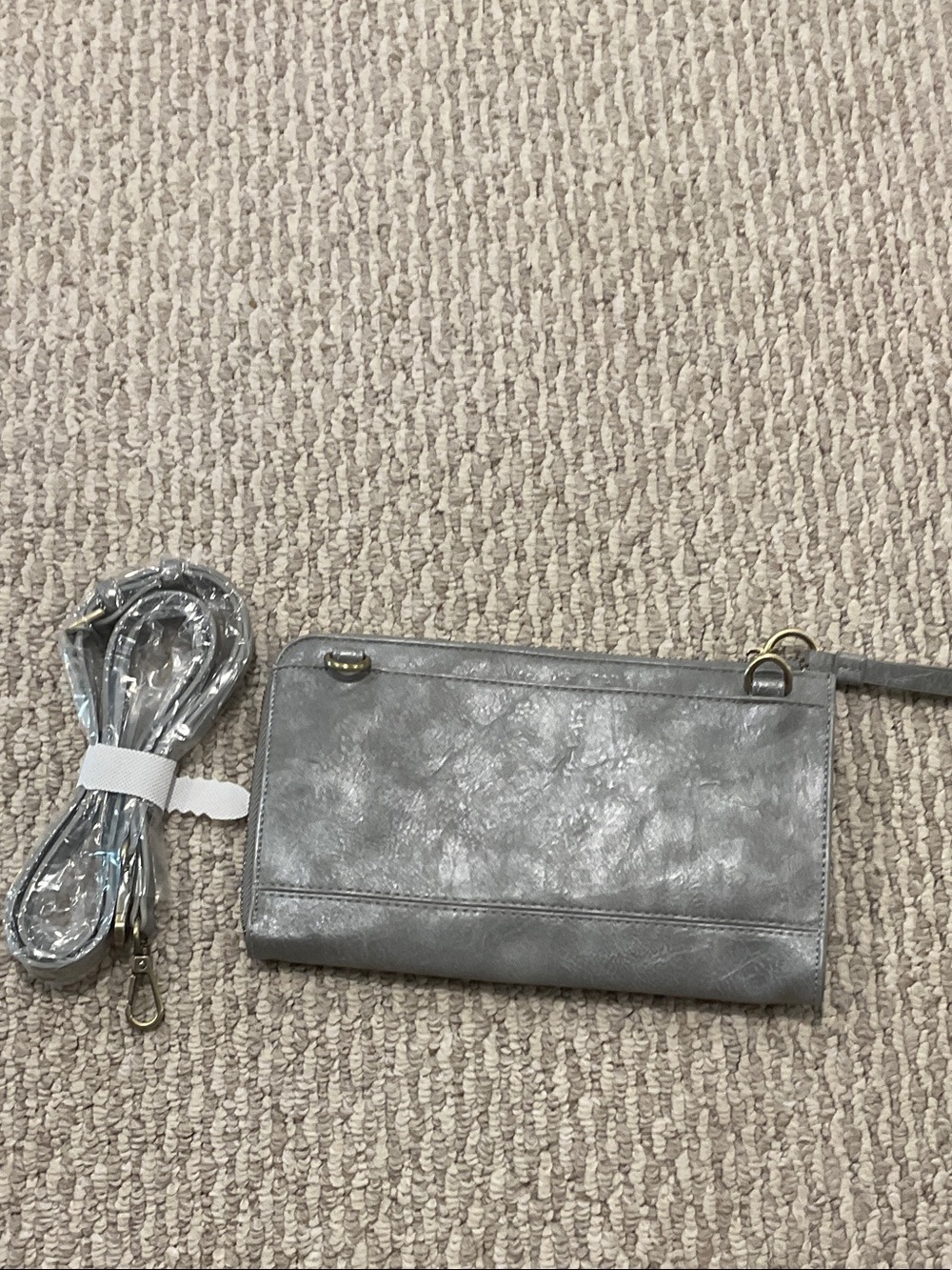 Joy Susan Gray Metallic Crossbody Wallet Clutch